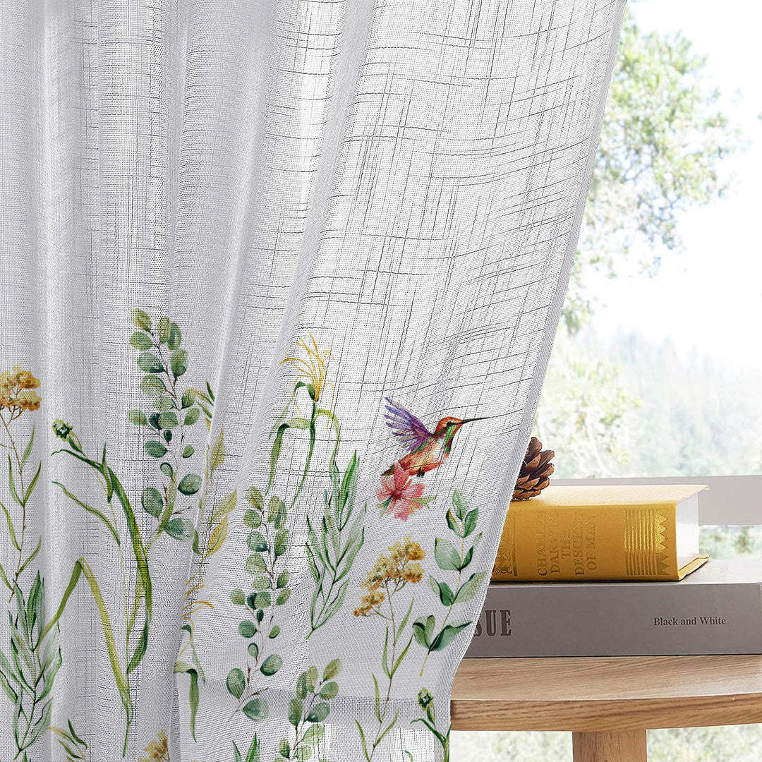 Garden Grace Floral Linen Sheer Curtain Set Of 2 DS549