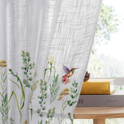 Garden Grace Floral Linen Sheer Curtain Set Of 2 DS549