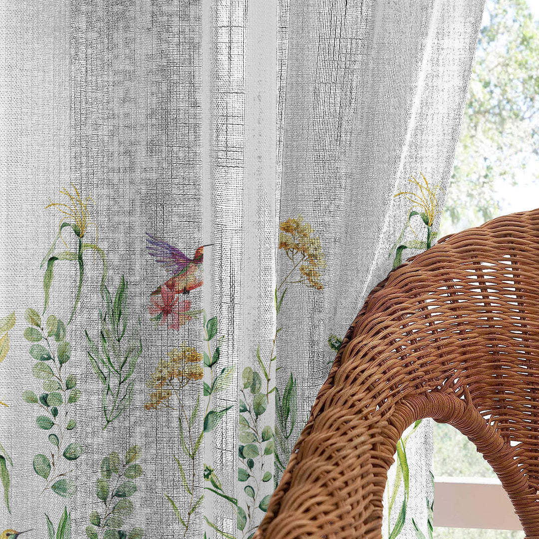 Garden Grace Floral Linen Sheer Curtain Set Of 2 DS549