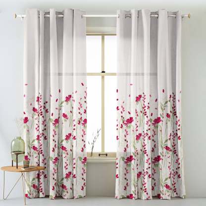 Romantic Floral Floral Petal Pink Matte Finish Room Darkening Curtains Set Of 2 - (DS550)