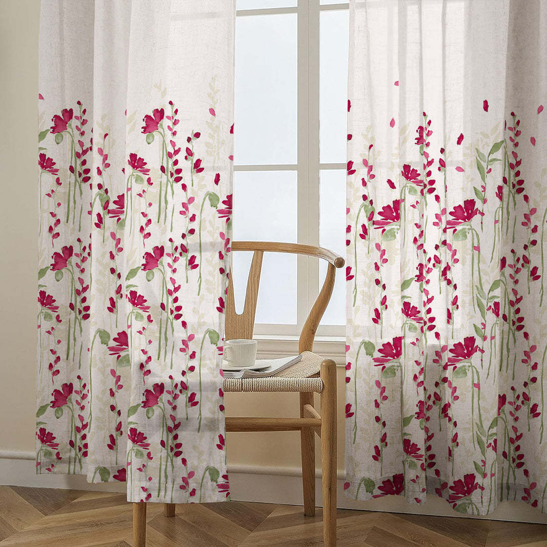 Romantic Floral Floral Petal Pink Matte Finish Room Darkening Curtains Set Of 2 - (DS550)
