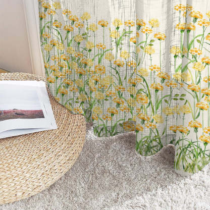 Marigold Bliss Floral Linen Sheer Curtain Set Of 2 DS551