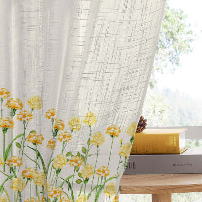 Marigold Bliss Floral Linen Sheer Curtain Set Of 2 DS551