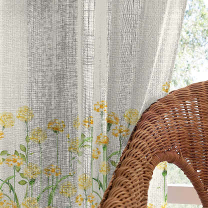 Marigold Bliss Floral Linen Sheer Curtain Set Of 2 DS551