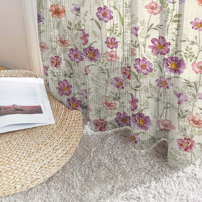 Pastel Posy Floral Linen Sheer Curtain Set Of 2 DS553