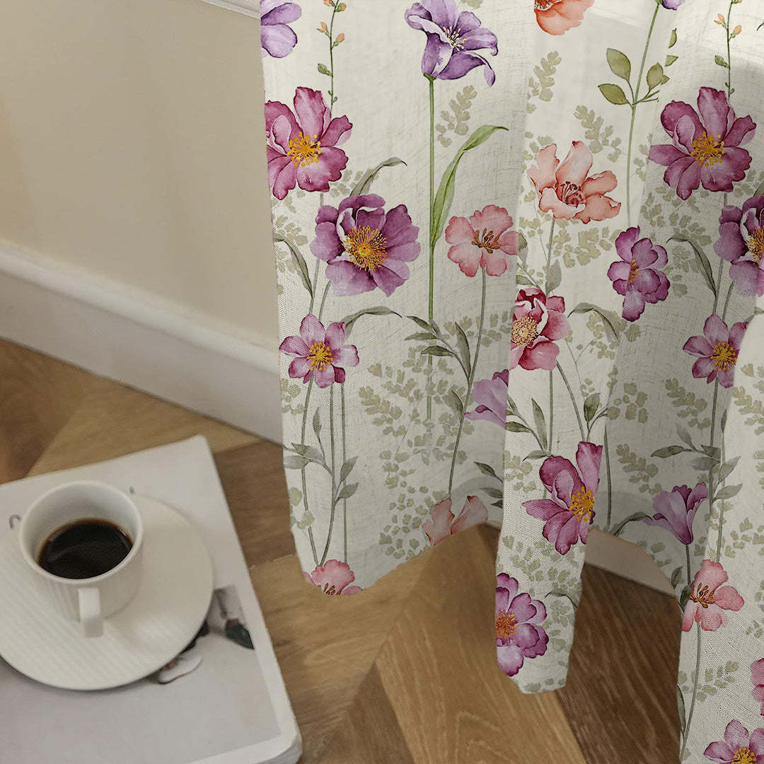 Pastel Posy Floral Mauve Matte Finish Room Darkening Curtains Set Of 2 - (DS553)