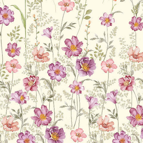 Pastel Posy Floral Mauve Matte Finish Room Darkening Curtains Set Of 2 - (DS553)