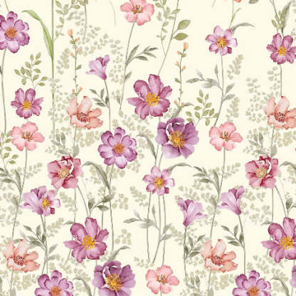 Pastel Posy Floral Mauve Matte Finish Room Darkening Curtains Set Of 2 - (DS553)