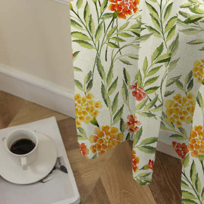 Sun-kissed Marigold Floral Saffron Yellow Matte Finish Room Darkening Curtains Set Of 2 - (DS554)