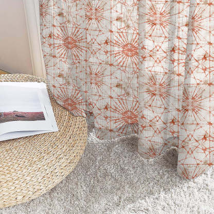DyeDreams Geometric Harley Orange Linen Sheer Curtain Set of 2 -(DS557B)