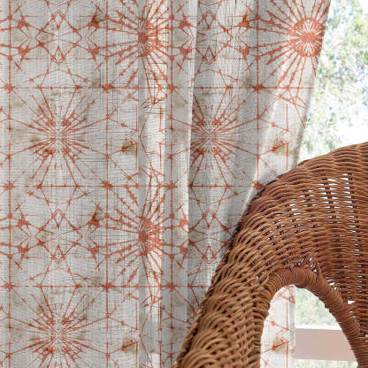 DyeDreams Geometric Harley Orange Linen Sheer Curtain Set of 2 -(DS557B)