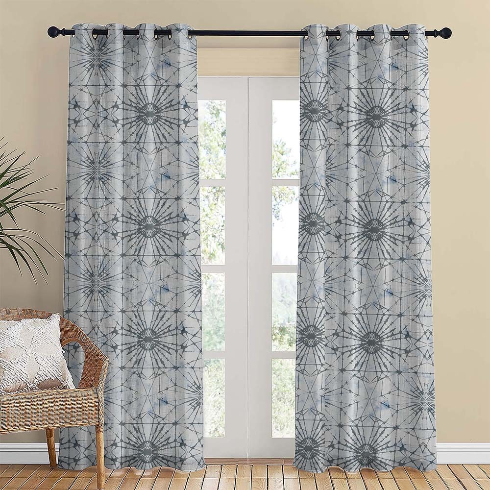 DyeDreams Geometric Matte Pale Sky Room Darkening Curtain Set of 2 -(DS557D)