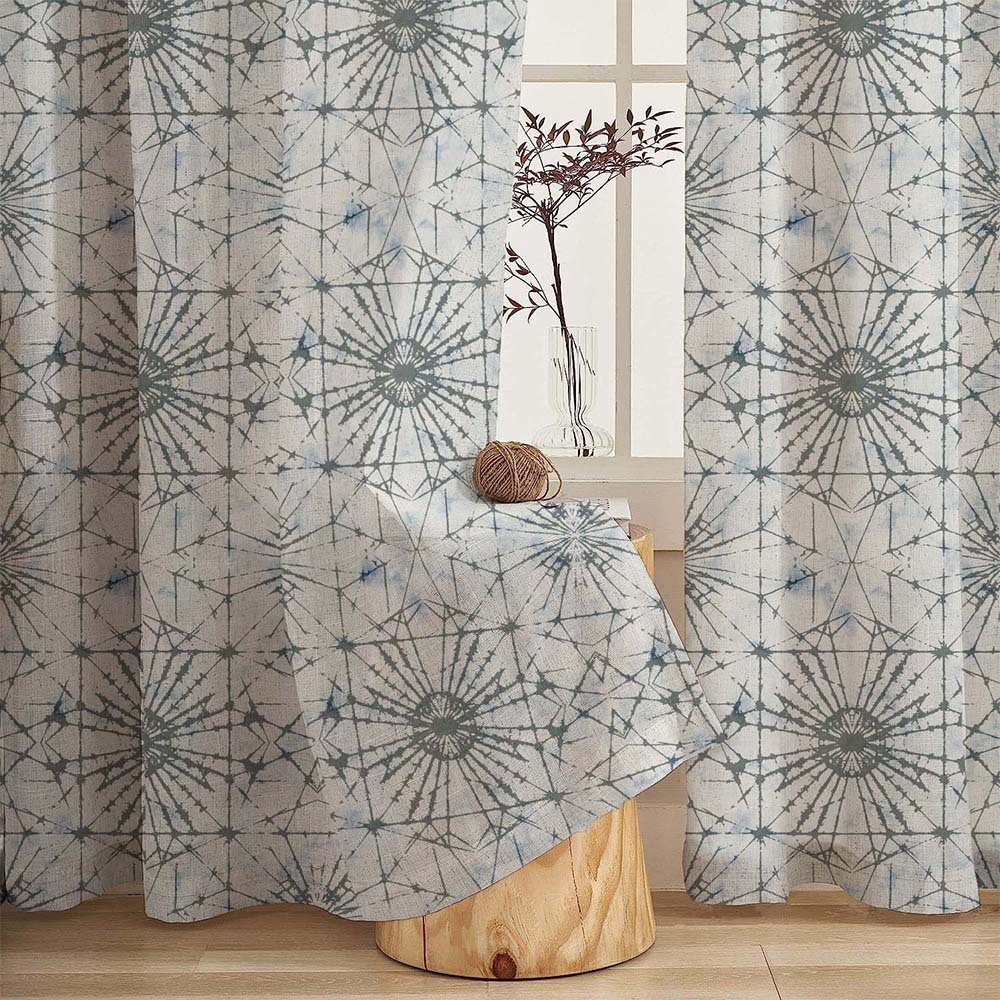 DyeDreams Geometric Matte Pale Sky Room Darkening Curtain Set of 2 -(DS557D)