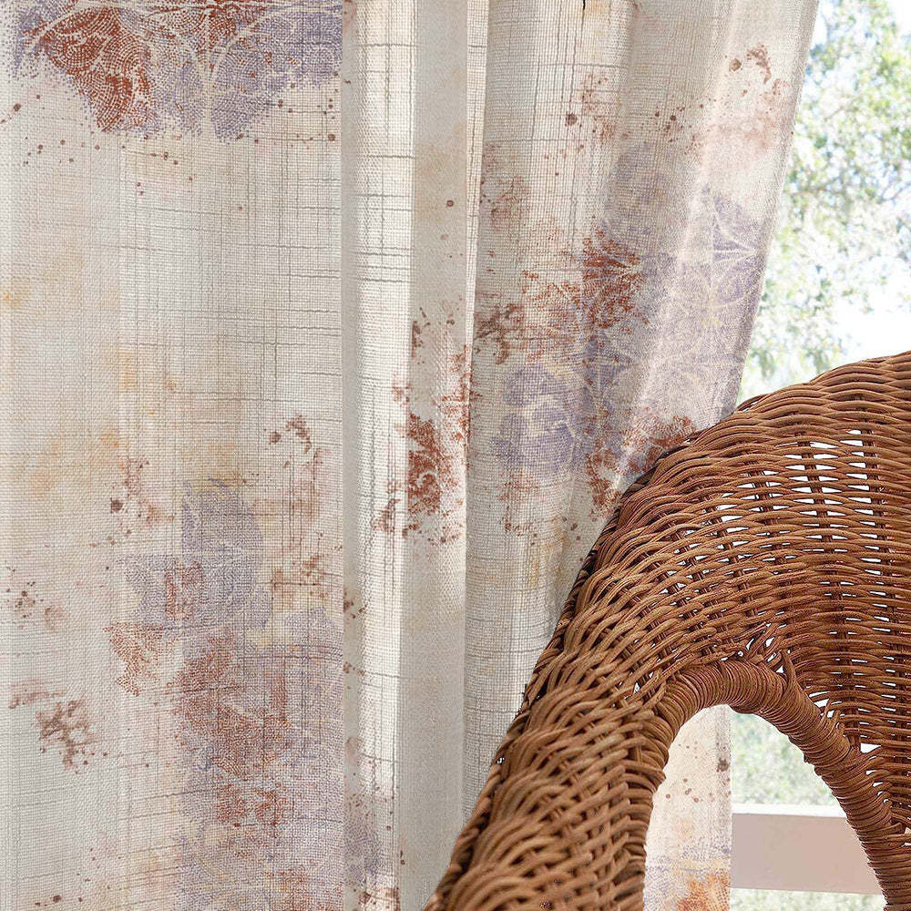 Rustic Charm Geometric London Hue Linen Sheer Curtain Set of 2 -(DS558B)