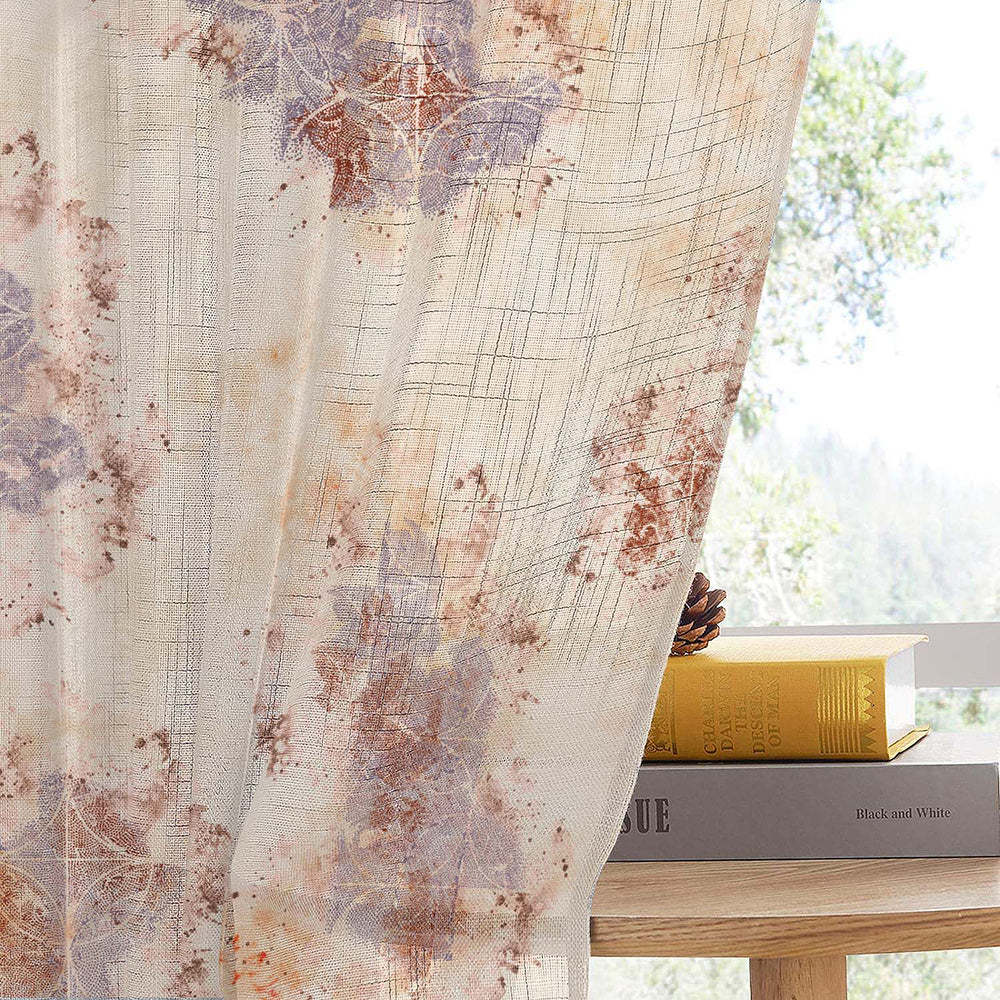 Rustic Charm Geometric London Hue Linen Sheer Curtain Set of 2 -(DS558B)