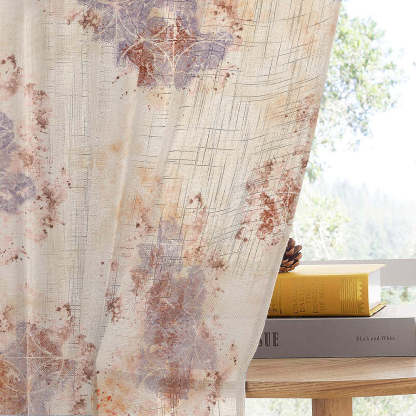 Rustic Charm Geometric London Hue Linen Sheer Curtain Set of 2 -(DS558B)
