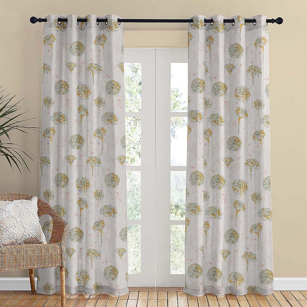 Marigold Mirage Floral Matte Harvest Gold Room Darkening Curtain Set of 2 -(DS559A)