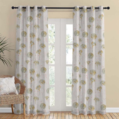Marigold Mirage Floral Matte Harvest Gold Room Darkening Curtain Set of 2 -(DS559A)
