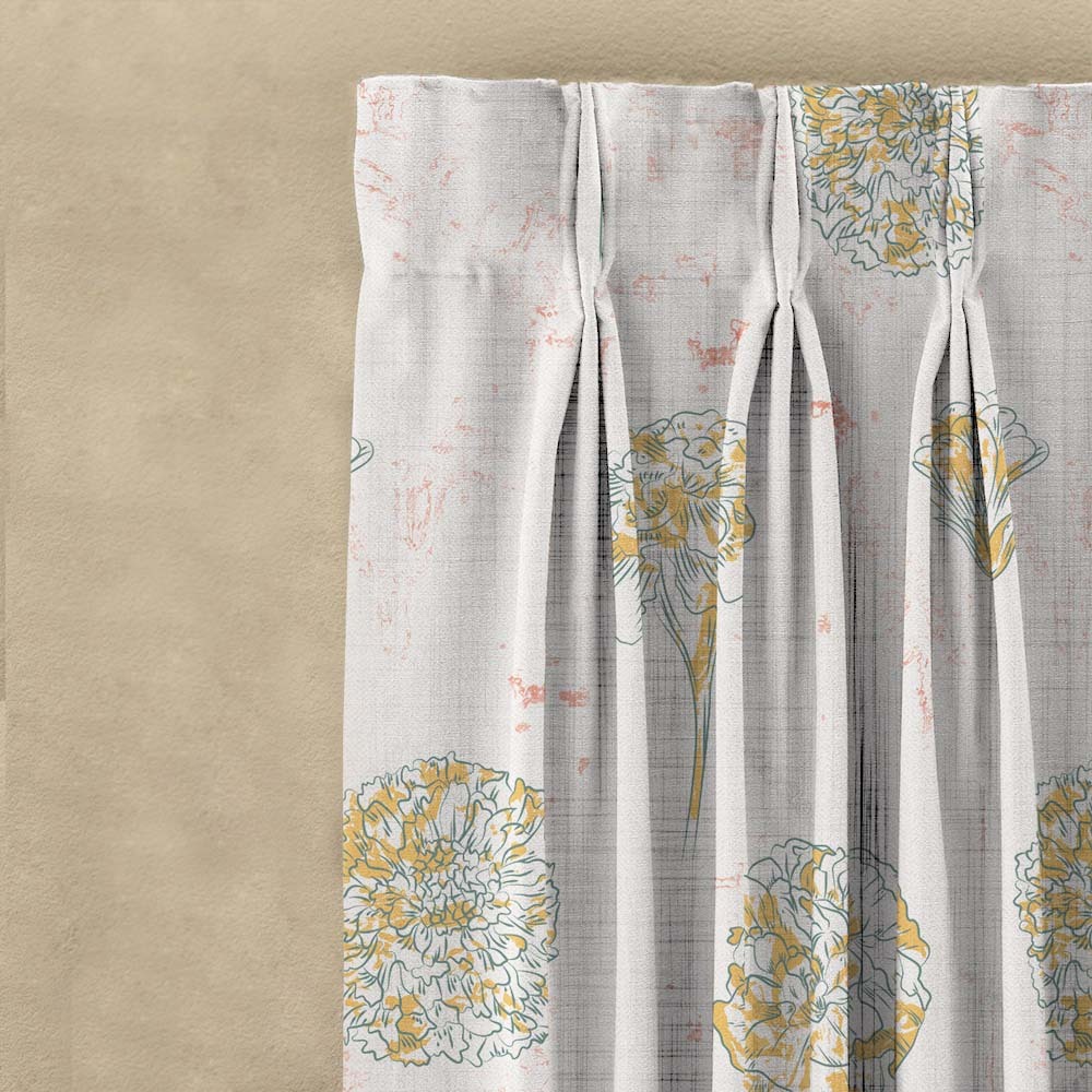 Marigold Mirage Floral Matte Harvest Gold Room Darkening Curtain Set of 2 -(DS559A)