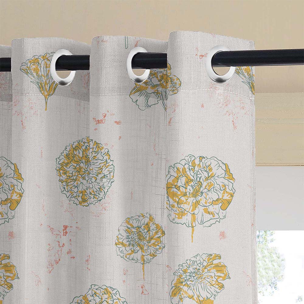 Marigold Mirage Floral Matte Harvest Gold Room Darkening Curtain Set of 2 -(DS559A)