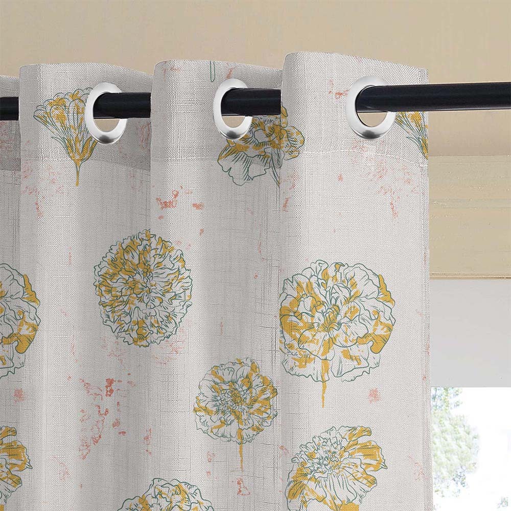 Marigold Mirage Floral Matte Harvest Gold Room Darkening Curtain Set of 2 -(DS559A)
