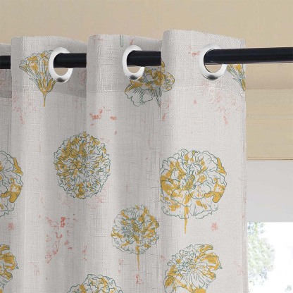 Marigold Mirage Floral Matte Harvest Gold Room Darkening Curtain Set of 2 -(DS559A)