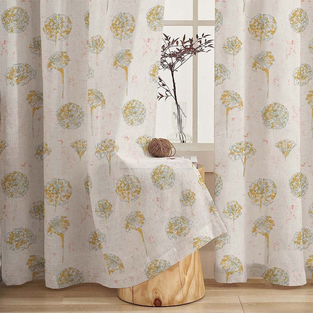 Marigold Mirage Floral Matte Harvest Gold Room Darkening Curtain Set of 2 -(DS559A)