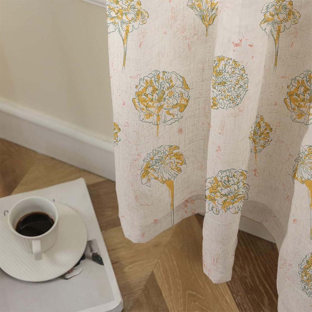 Marigold Mirage Floral Matte Harvest Gold Room Darkening Curtain Set of 2 -(DS559A)