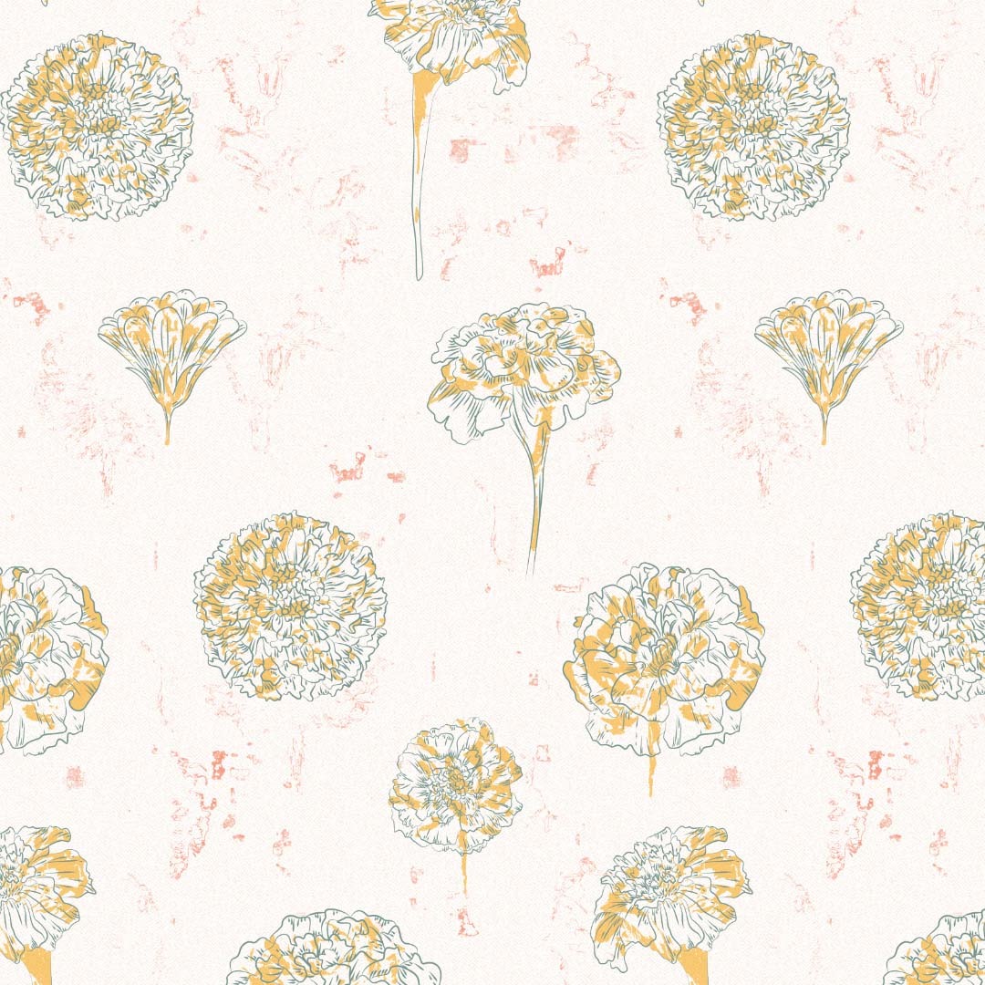 Marigold Mirage Floral Matte Harvest Gold Room Darkening Curtain Set of 2 -(DS559A)