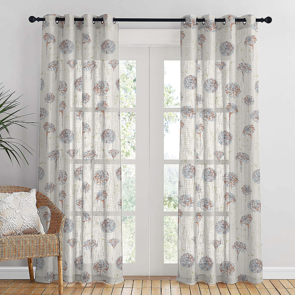 Marigold Mirage Floral Rose Linen Sheer Curtain Set of 2 -(DS559D)