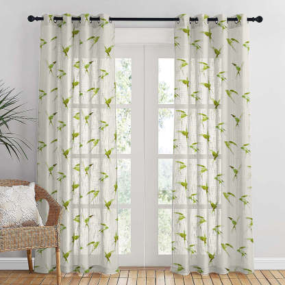 Winged Whimsy Floral Wild Willow Linen Sheer Curtain Set of 2 -(DS560C)