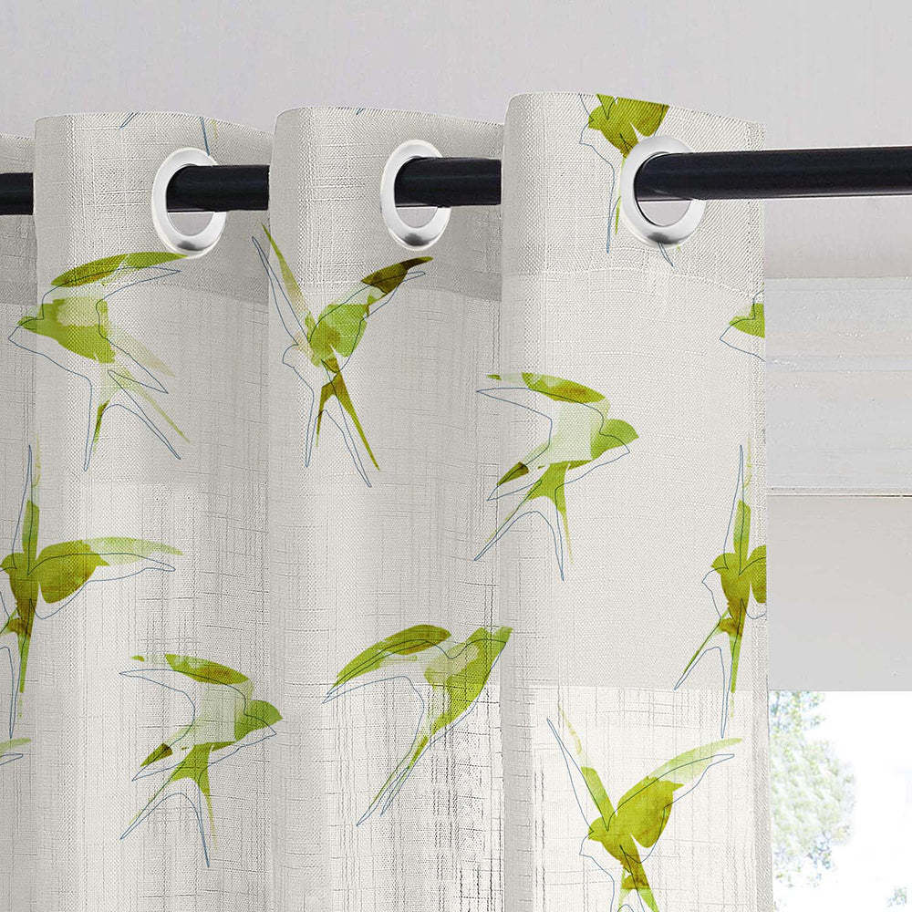 Winged Whimsy Floral Wild Willow Linen Sheer Curtain Set of 2 -(DS560C)
