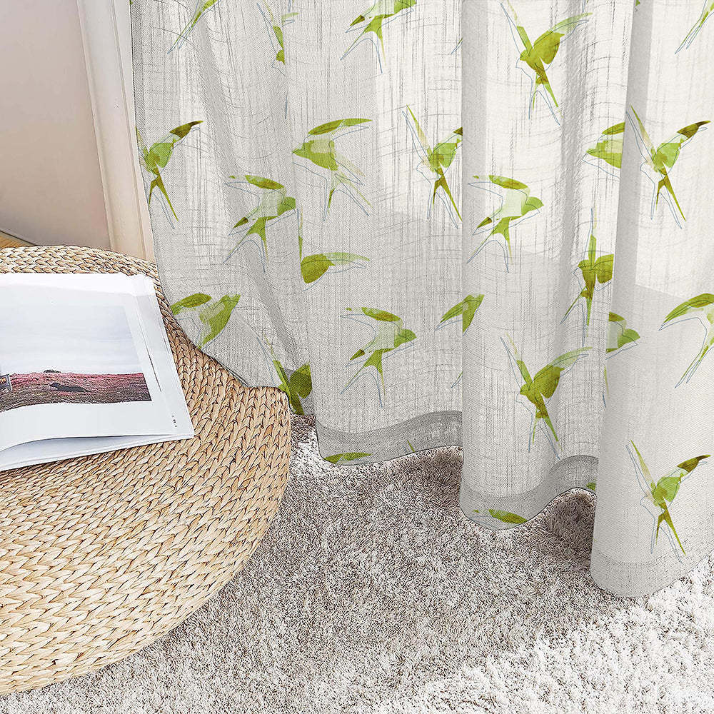 Winged Whimsy Floral Wild Willow Linen Sheer Curtain Set of 2 -(DS560C)