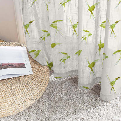 Winged Whimsy Floral Wild Willow Linen Sheer Curtain Set of 2 -(DS560C)