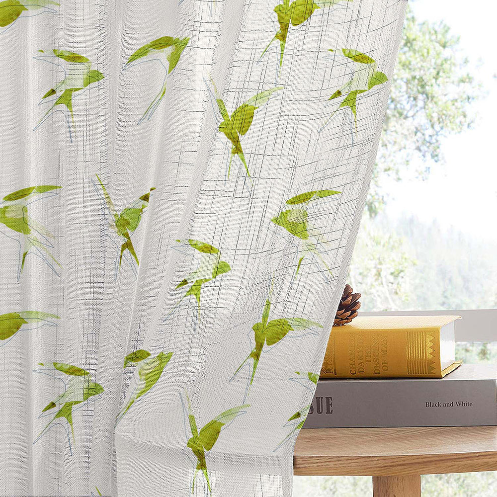 Winged Whimsy Floral Wild Willow Linen Sheer Curtain Set of 2 -(DS560C)