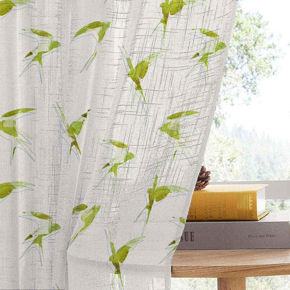 Winged Whimsy Floral Wild Willow Linen Sheer Curtain Set of 2 -(DS560C)