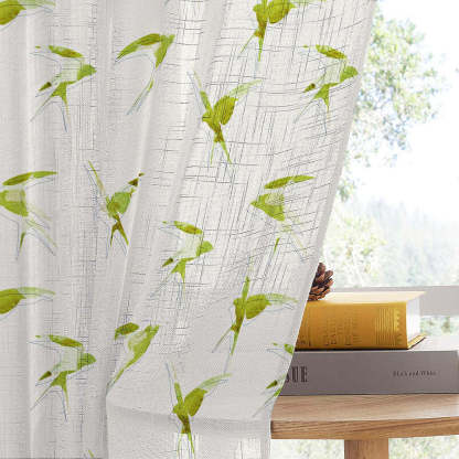 Winged Whimsy Floral Wild Willow Linen Sheer Curtain Set of 2 -(DS560C)