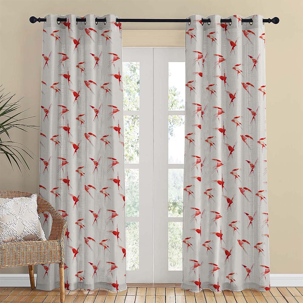 Winged Whimsy Floral Matte Flamingo Red Room Darkening Curtain Set of 2 -(DS560D)