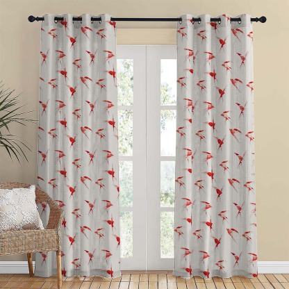 Winged Whimsy Floral Matte Flamingo Red Room Darkening Curtain Set of 2 -(DS560D)