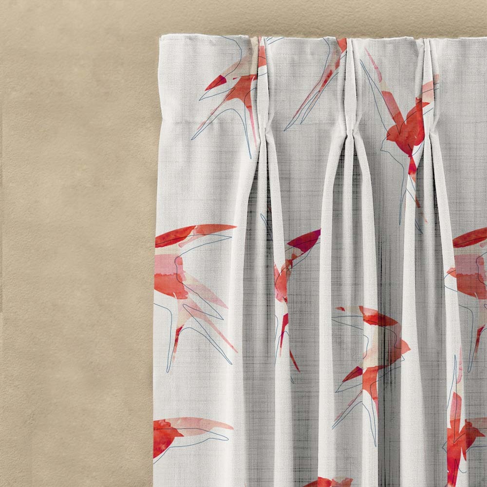 Winged Whimsy Floral Matte Flamingo Red Room Darkening Curtain Set of 2 -(DS560D)