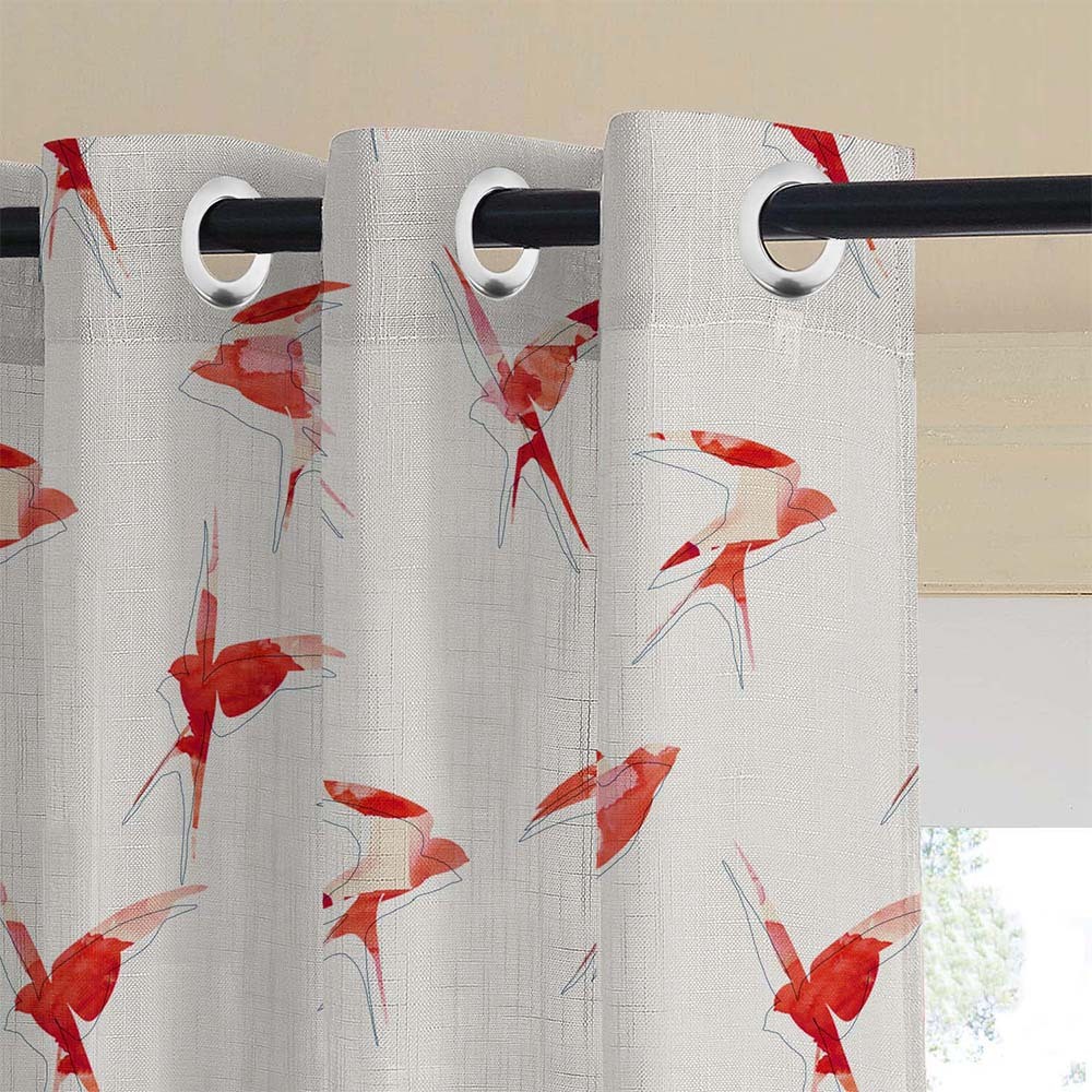 Winged Whimsy Floral Matte Flamingo Red Room Darkening Curtain Set of 2 -(DS560D)