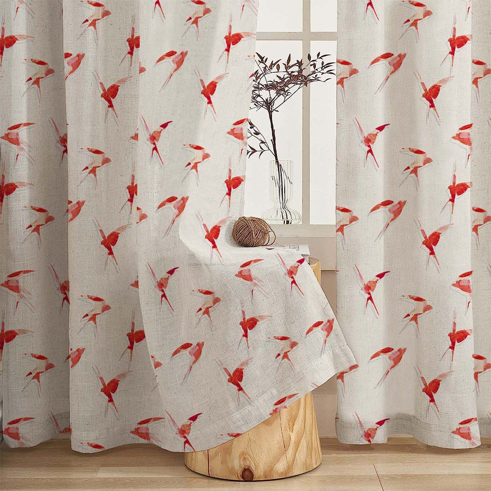 Winged Whimsy Floral Matte Flamingo Red Room Darkening Curtain Set of 2 -(DS560D)