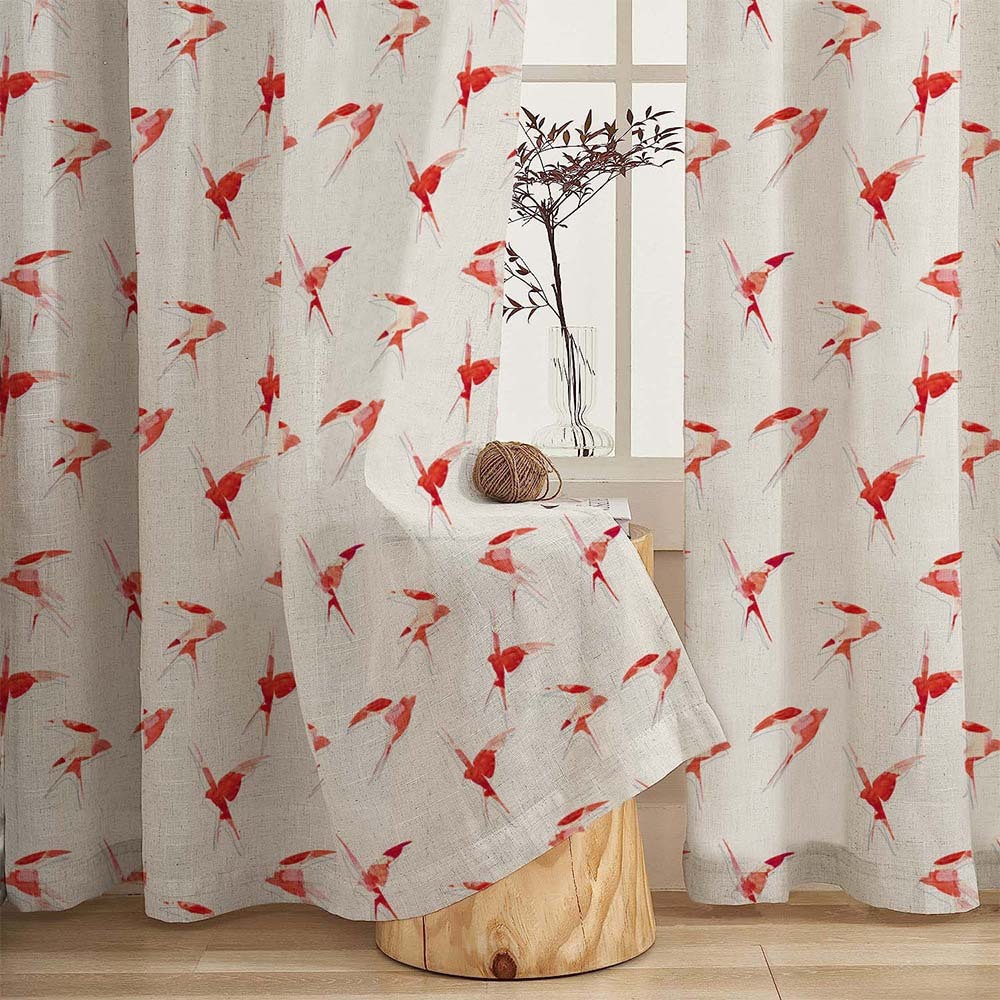 Winged Whimsy Floral Matte Flamingo Red Room Darkening Curtain Set of 2 -(DS560D)