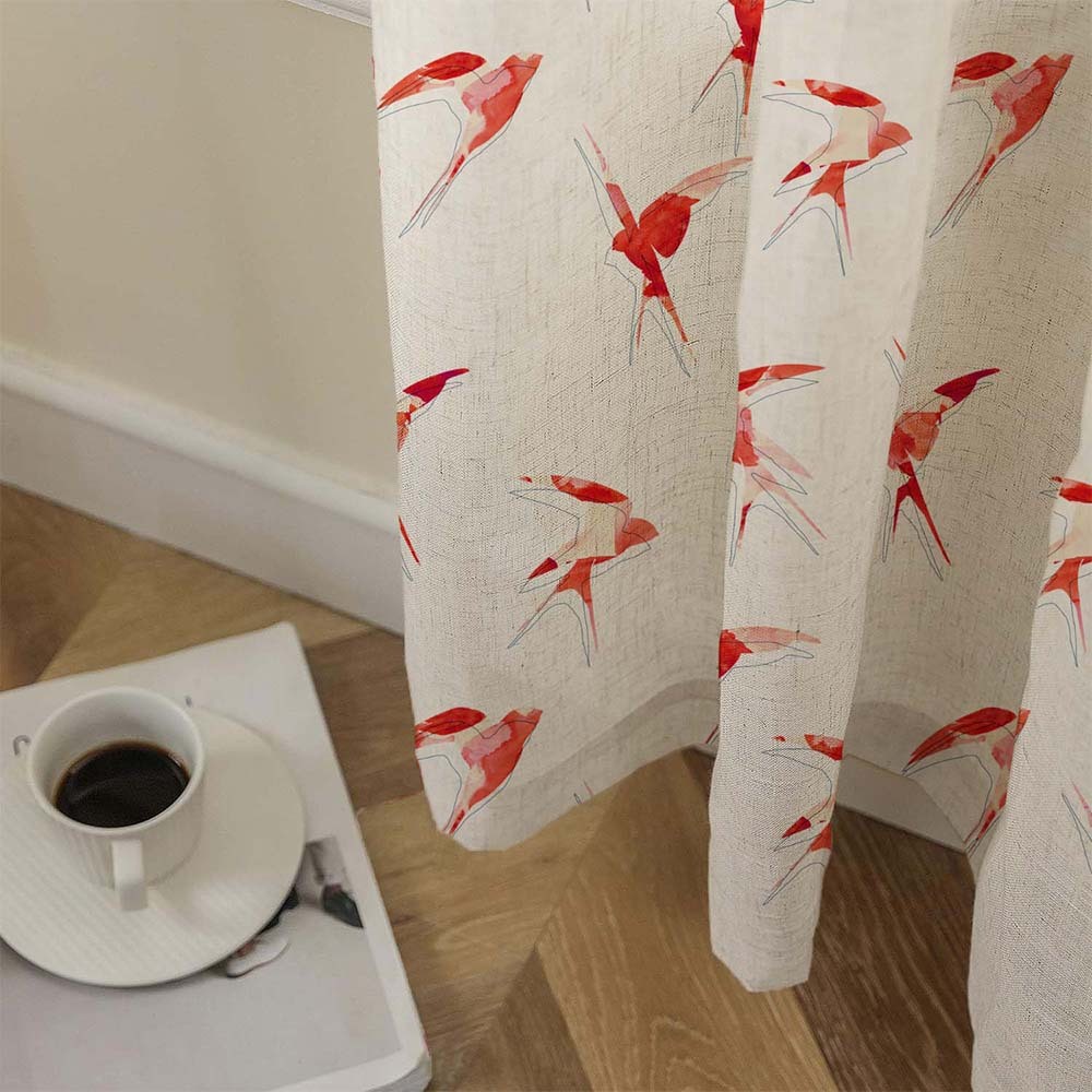 Winged Whimsy Floral Matte Flamingo Red Room Darkening Curtain Set of 2 -(DS560D)