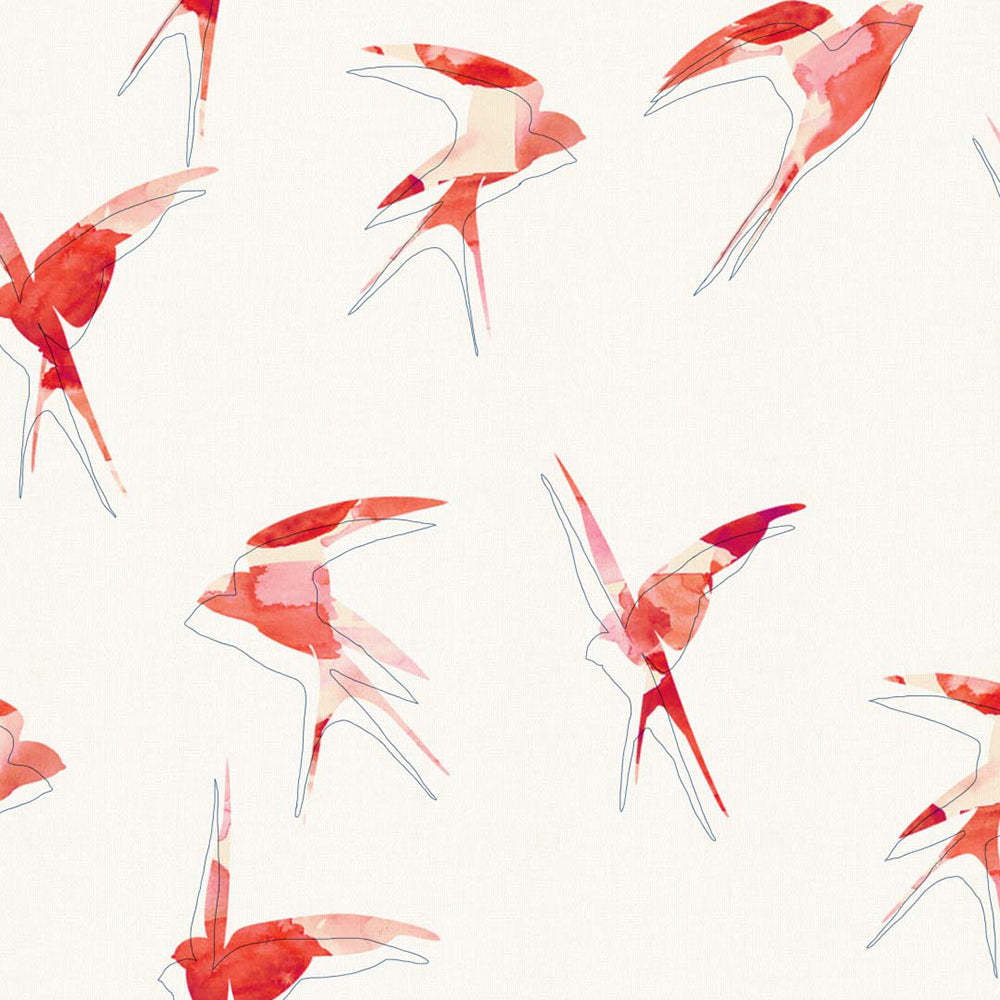 Winged Whimsy Floral Flamingo Red Linen Sheer Curtain Set of 2 -(DS560D)