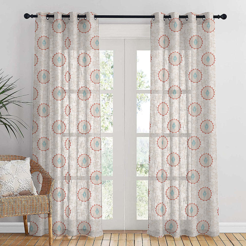 Minimalist Stitch Indie Blanched Almond Linen Sheer Curtain Set of 2 -(DS561B)
