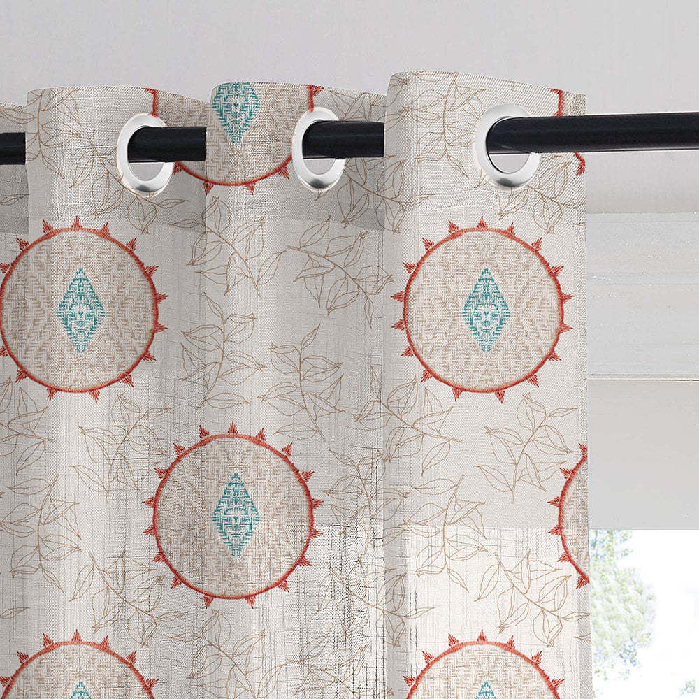 Minimalist Stitch Indie Blanched Almond Linen Sheer Curtain Set of 2 -(DS561B)