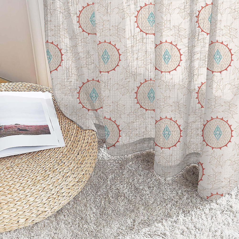 Minimalist Stitch Indie Blanched Almond Linen Sheer Curtain Set of 2 -(DS561B)