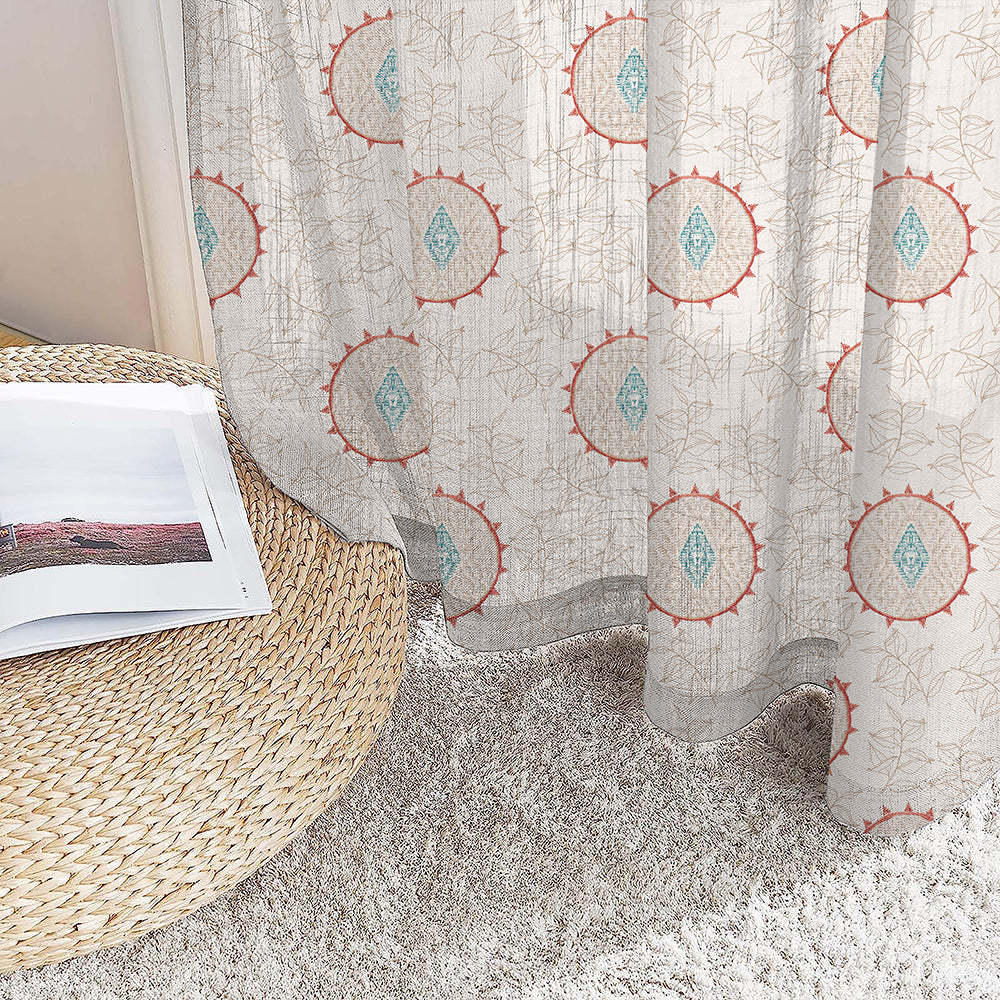 Minimalist Stitch Indie Blanched Almond Linen Sheer Curtain Set of 2 -(DS561B)