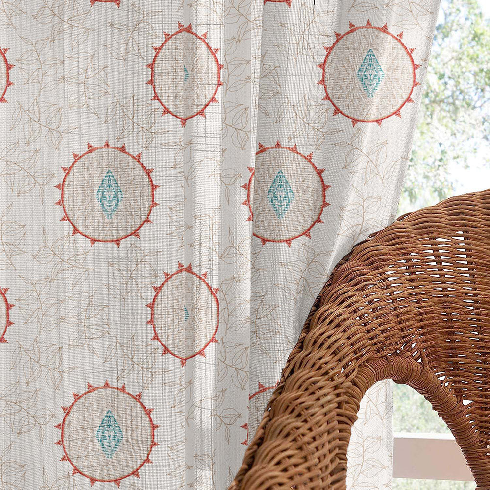 Minimalist Stitch Indie Blanched Almond Linen Sheer Curtain Set of 2 -(DS561B)